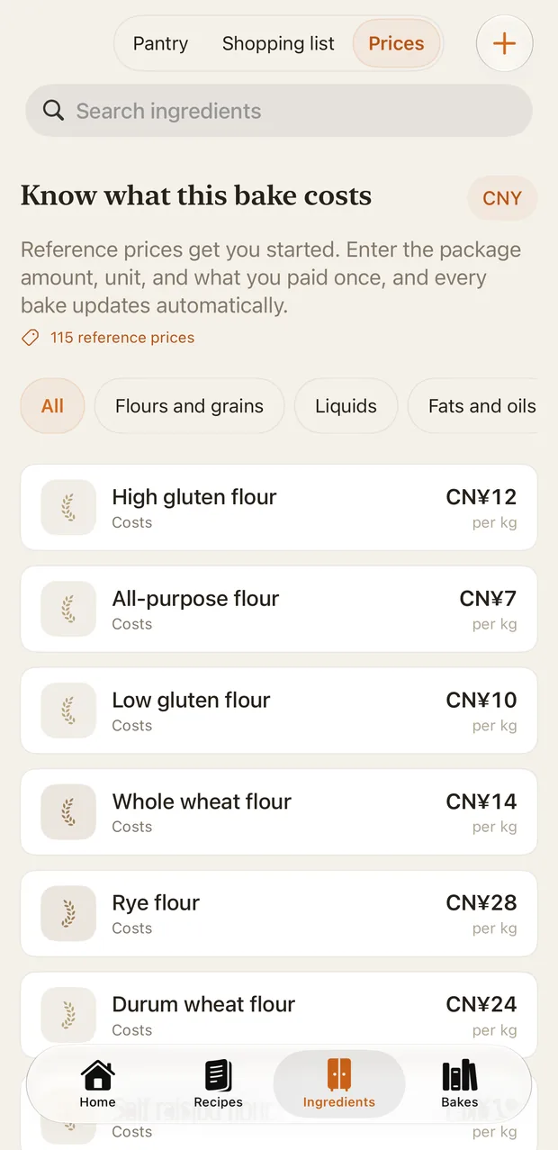 Prices: built-in references and your package prices